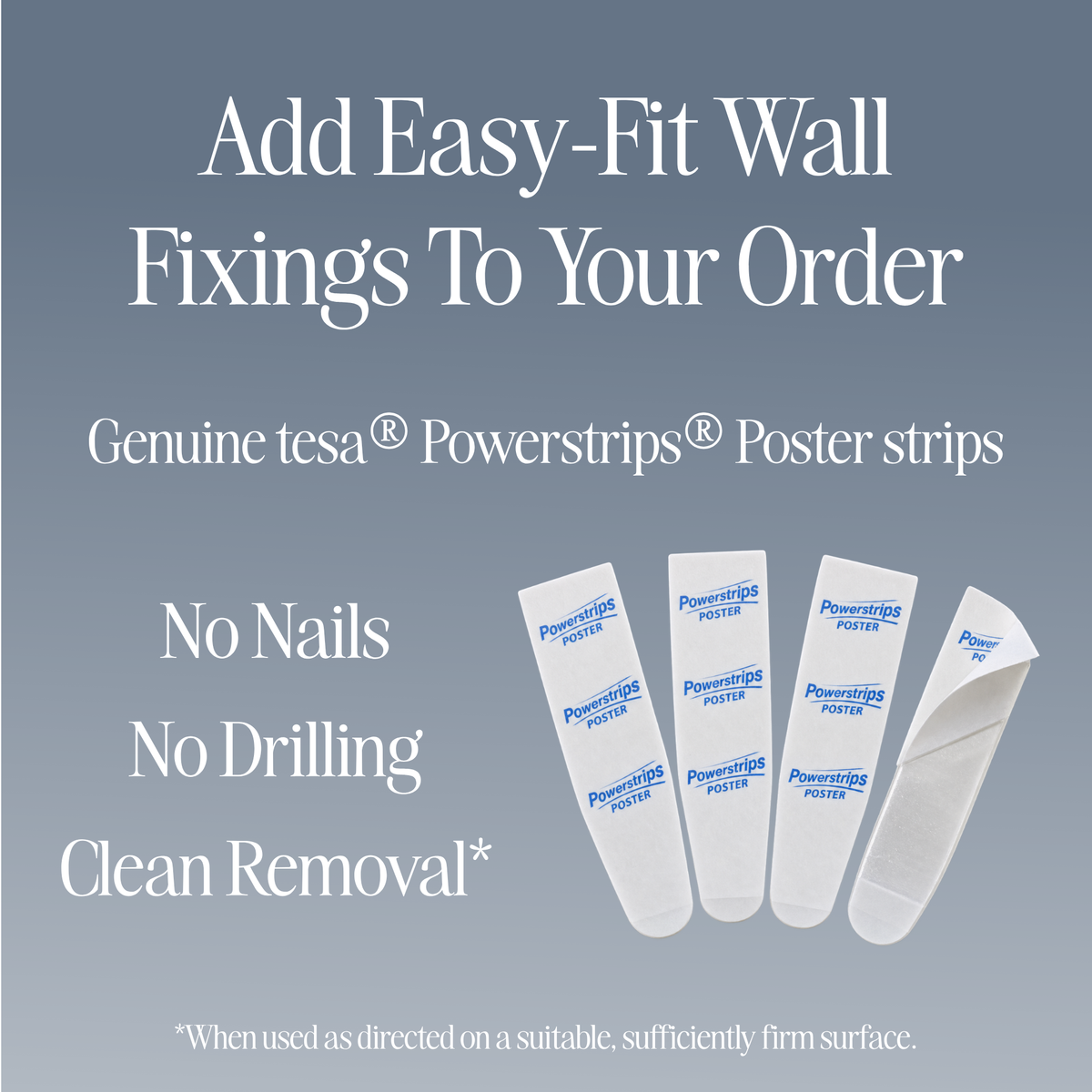 Optional tesa poster fixing strips for unframed wall art