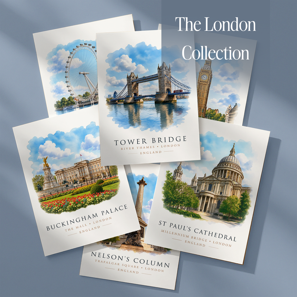 PV-132 London collection six watercolour-style landmark prints
