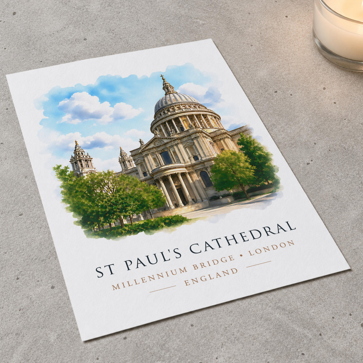 St Paul’s Cathedral London watercolour-style art print detail