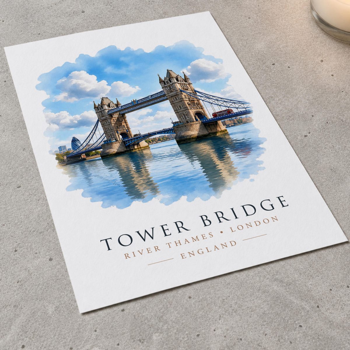 Tower Bridge London watercolour-style art print detail