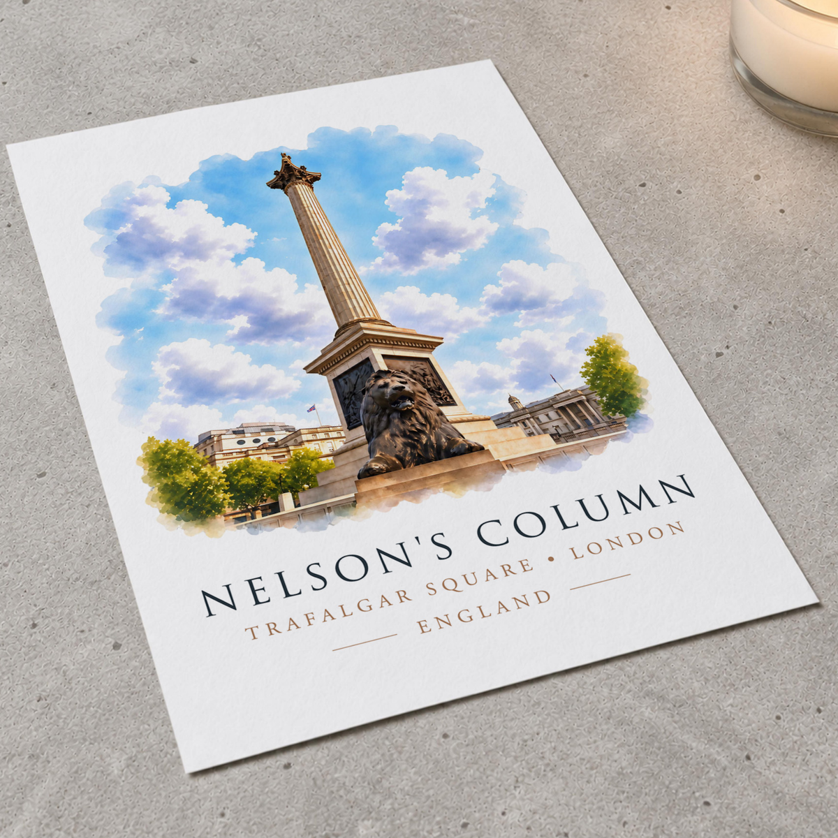 Nelson’s Column Trafalgar Square watercolour-style art print detail
