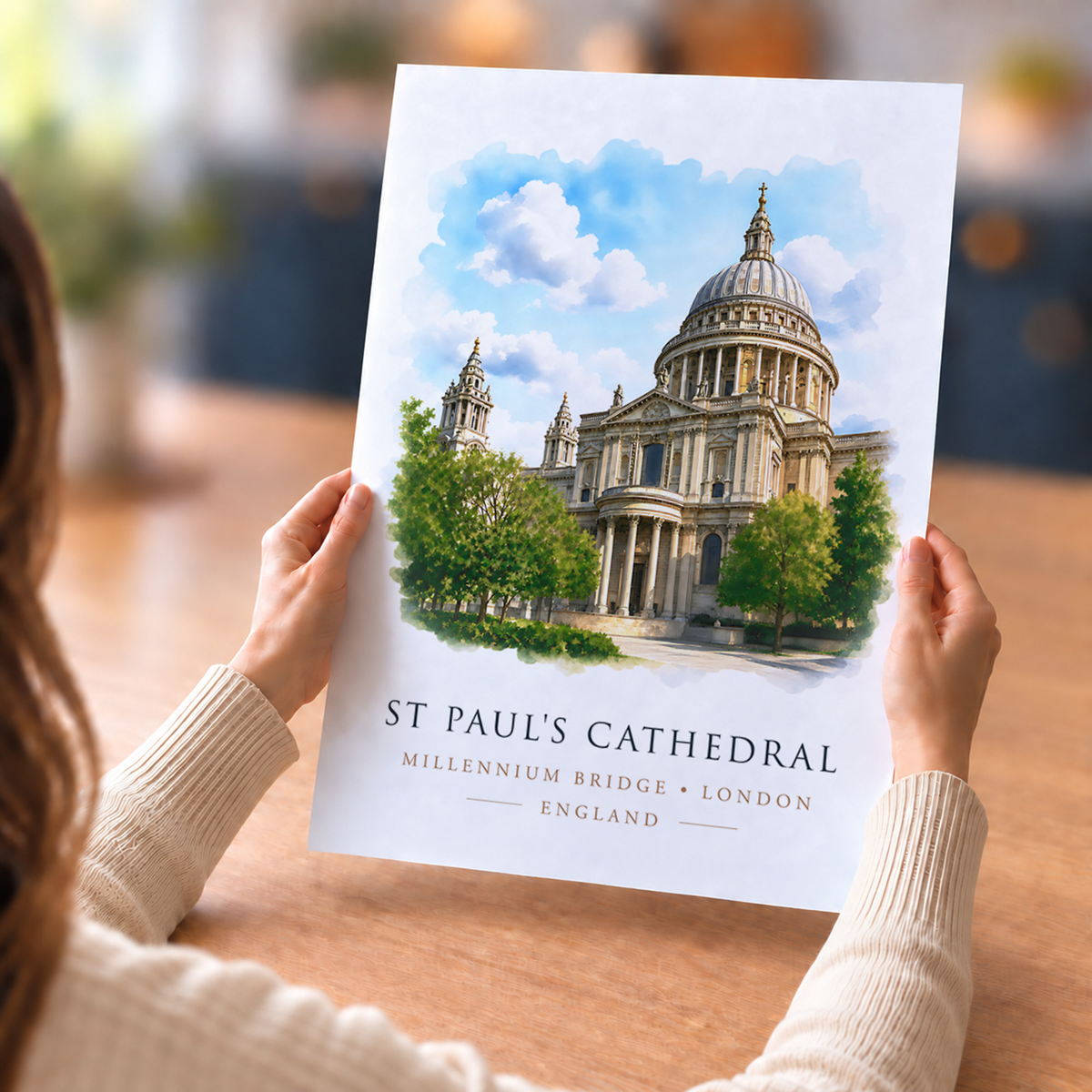 St Paul’s Cathedral London watercolour-style artwork in a bright interior