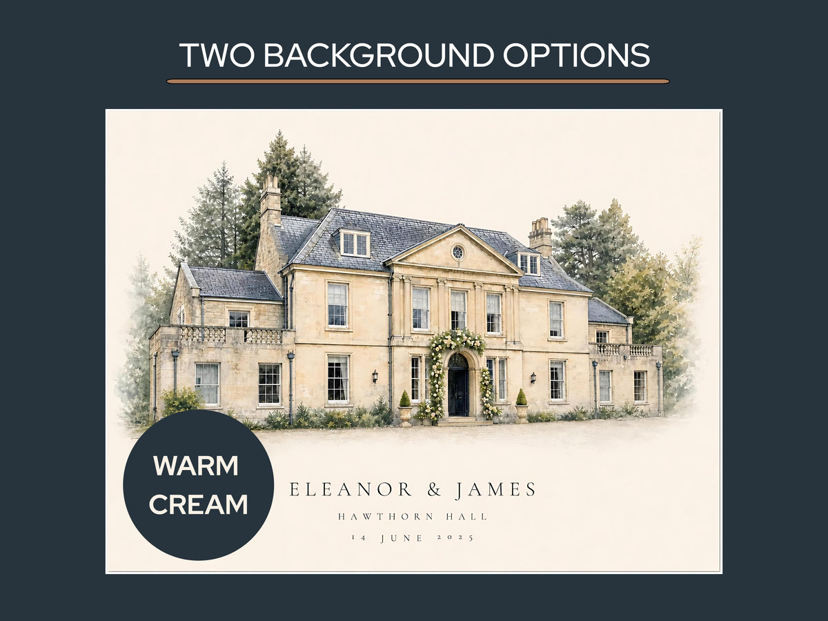 Venue portrait shown with the Warm Cream artwork background option.